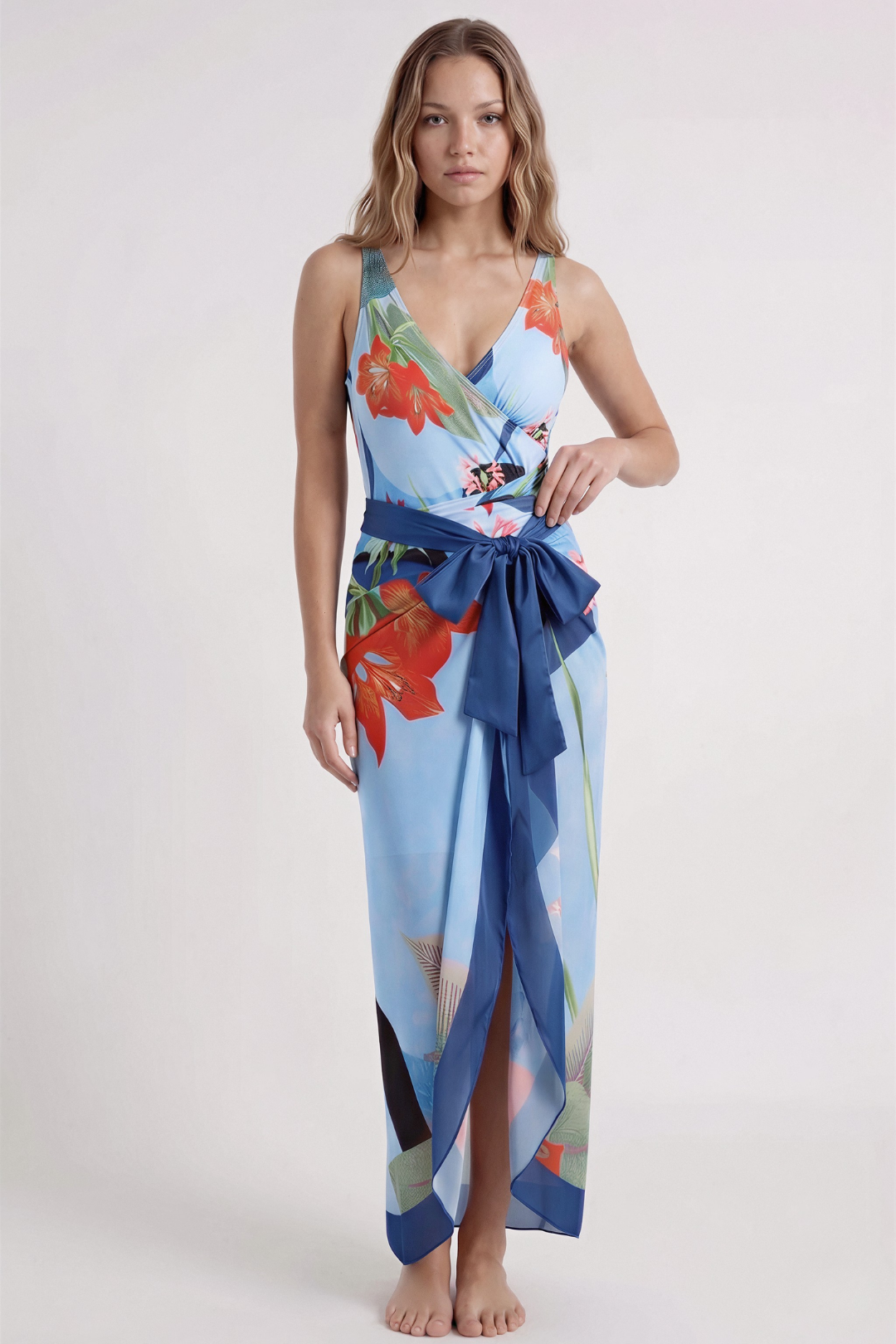 Bañador & Pareo Floral Azul