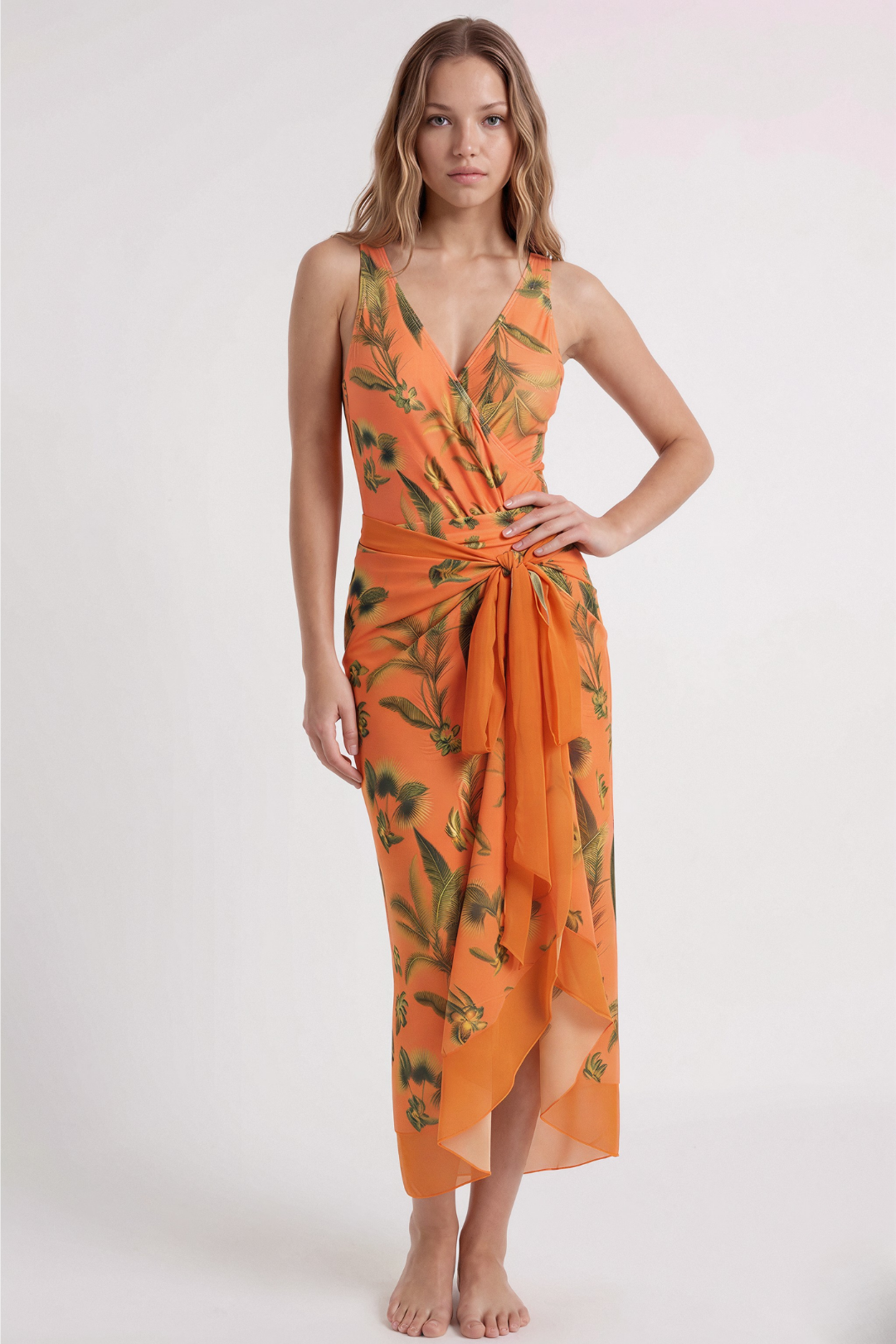 Bañador & Pareo Floral Naranja