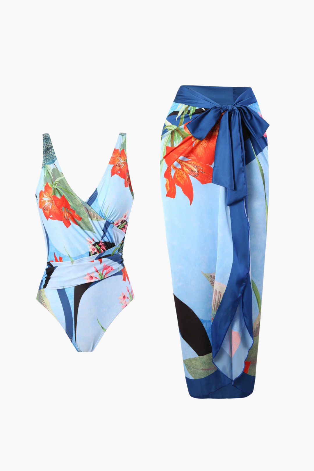 Bañador & Pareo Floral Azul