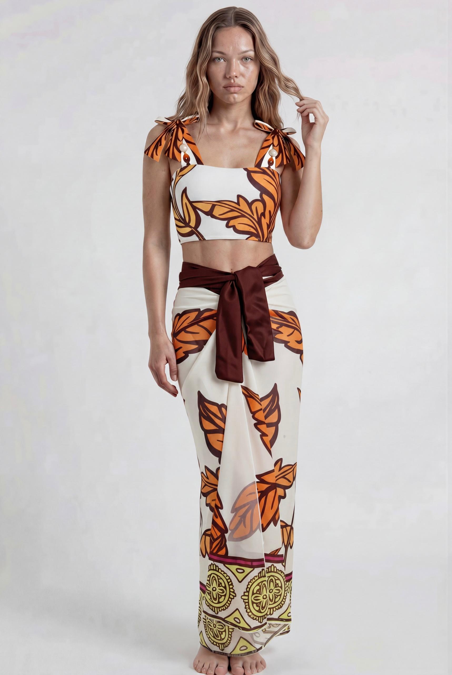 Bikini & Pareo Floral Naranja