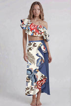 Bikini & Pareo Floral Azul