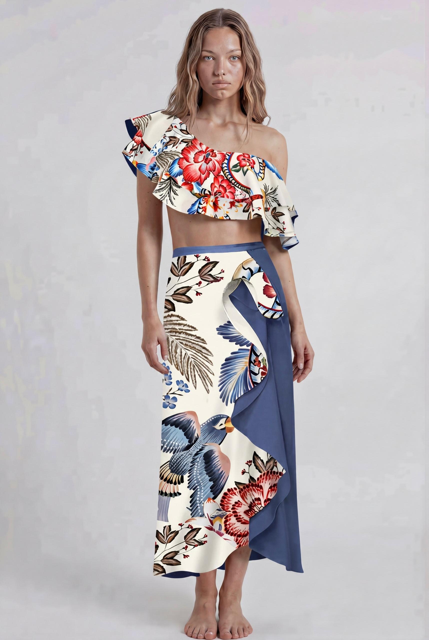 Bikini & Pareo Floral Azul