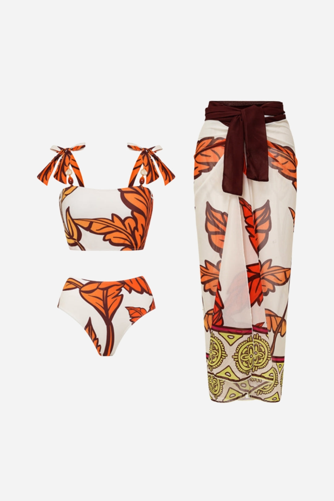 Bikini & Pareo Floral Naranja