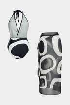Rosvell Noir Wave Bañador & Pareo Set